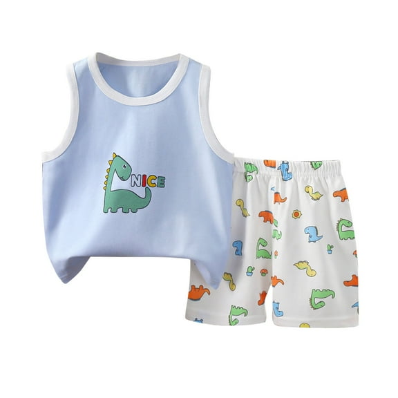 AUNVITO Toddler Baby Boy Girls Summer Clothes Round-Neck Sleeveless Print Vest Top & Sport Shorts 2Pcs Casual Outfit