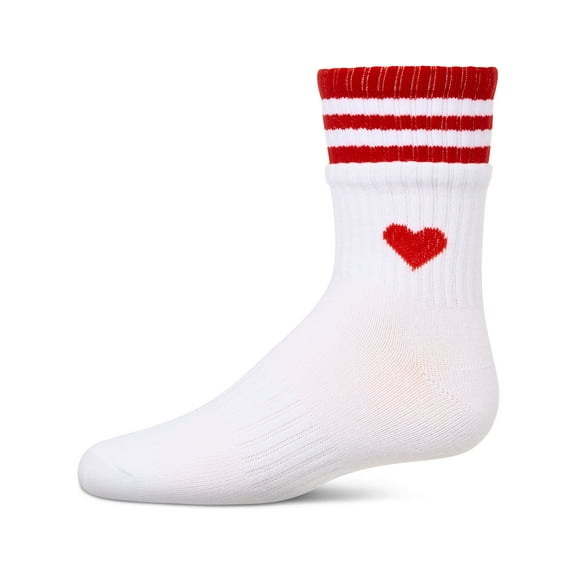 MeMoi Sport Rib Heart Crew Socks - Girls - Female, 12, White