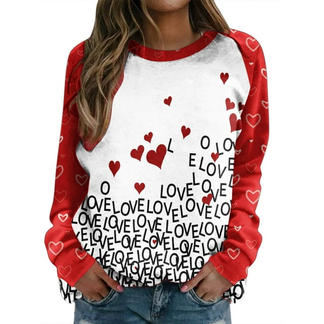 Xingqing Chandail de la Saint-Valentin pour Femmes à Manches Longues, Blouse Décontractée, Hauts Graphiques, Chemises de la Saint-Valentin pour Femmes, Pulls
