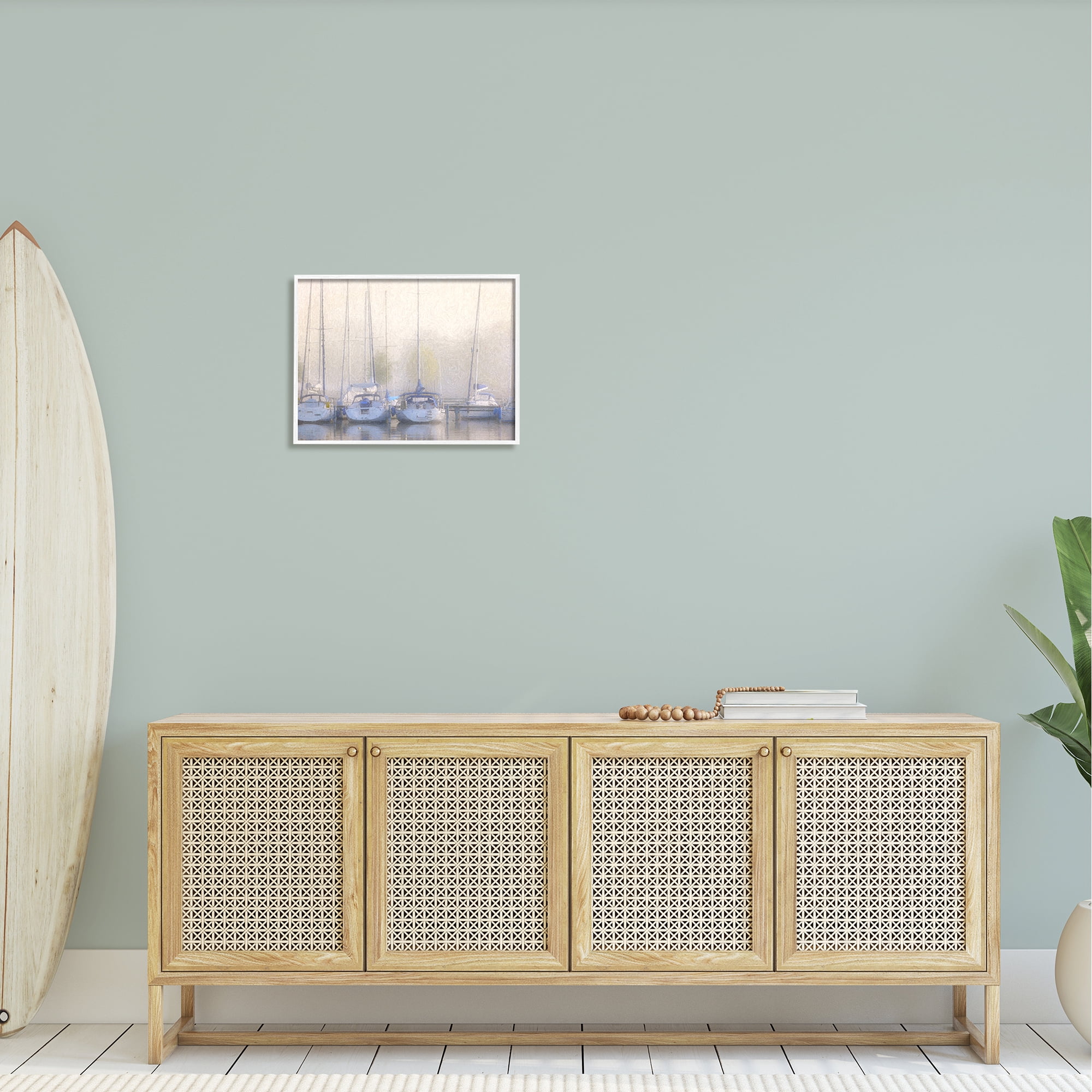 Stupell Docked Sailboats Harbor Reflection Landscape Painting White Framed Art Print Wall Art