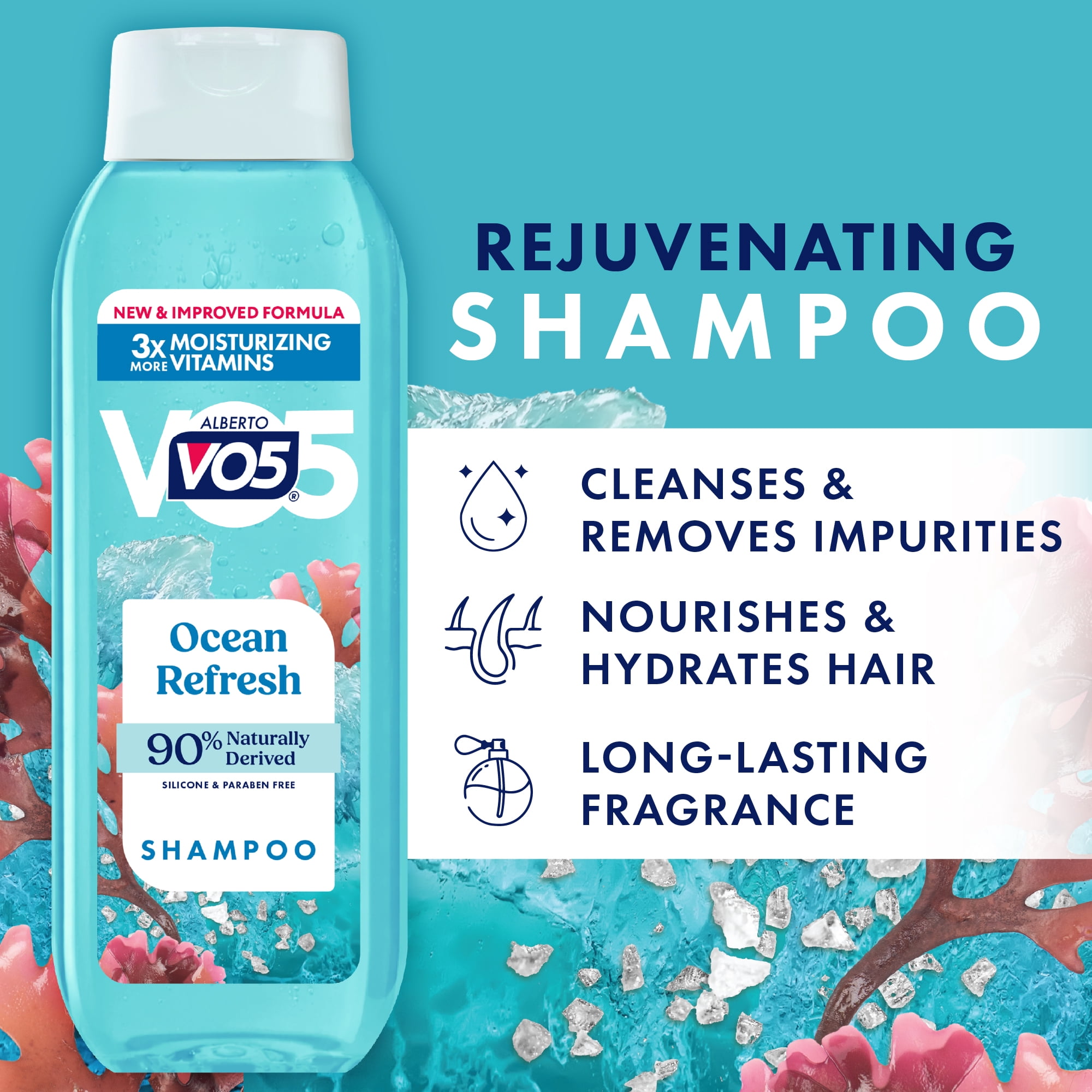 (6 pack) Alberto VO5 Ocean Refresh Rejuvenating Shampoo with Sea Minerals, Paraben Free, Silicone Free, Vitamin-Enriched Formula for Soft & Healthy Hair