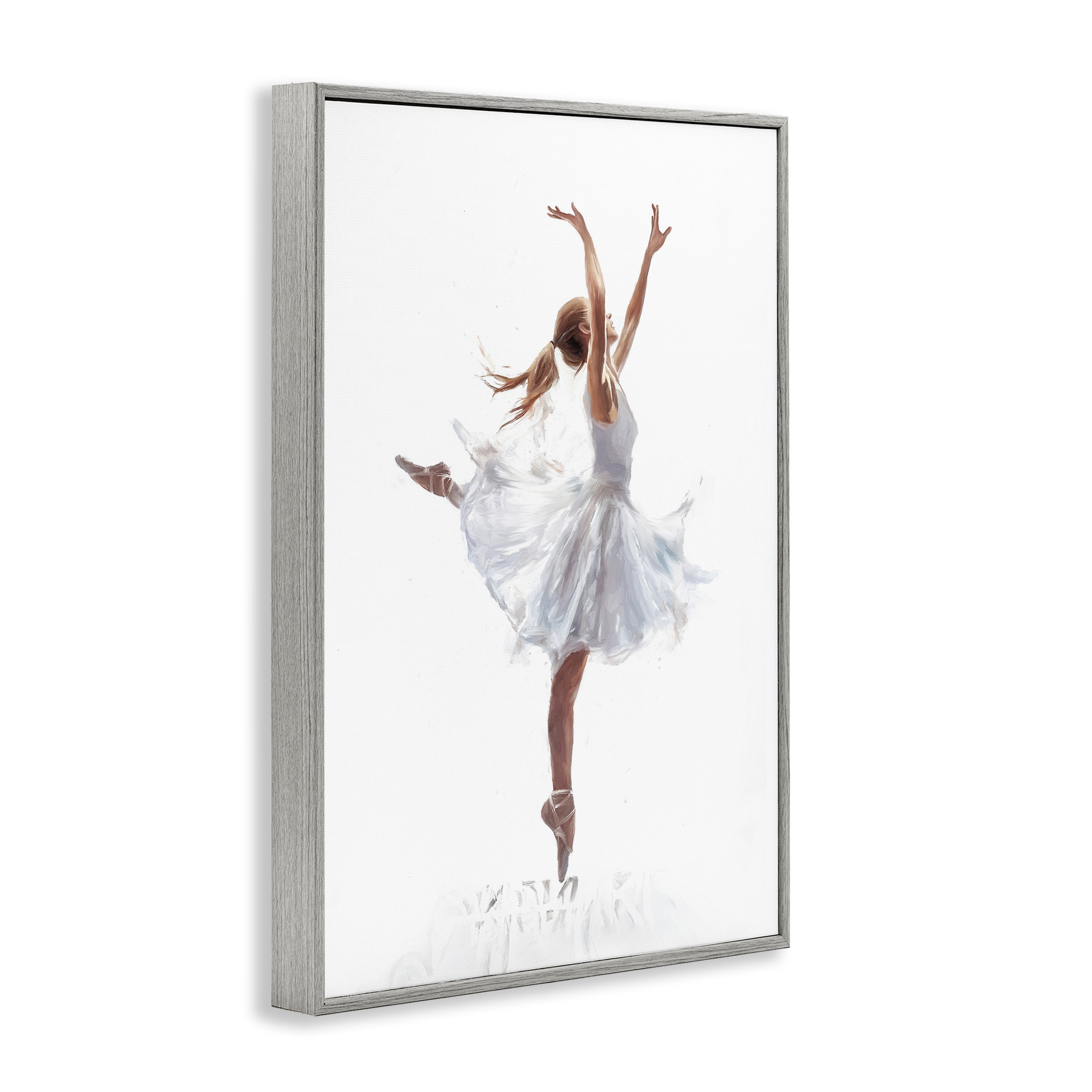 Stupell Industries Graceful Ballerina in White Novelty Painting Gray Framed Art Print Wall Art, 16 x 24
