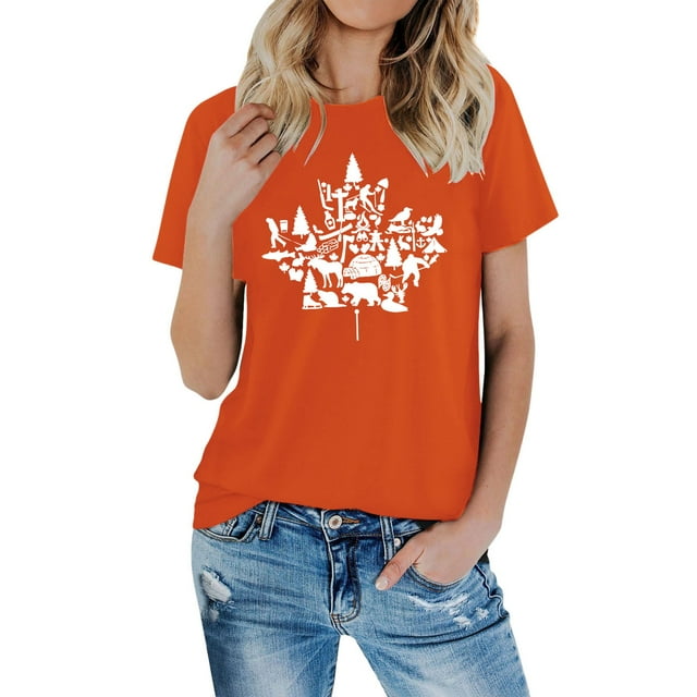 T-Shirt Graphique de Sport pour Femmes pour la Fête du Canada, T-Shirts de Superposition pour Femmes, T-Shirt à Manches Longues, Col Rond Décontracté, T-Shirt en Spandex à Manches Longues pour Femmes, Haut d'Été Confortable