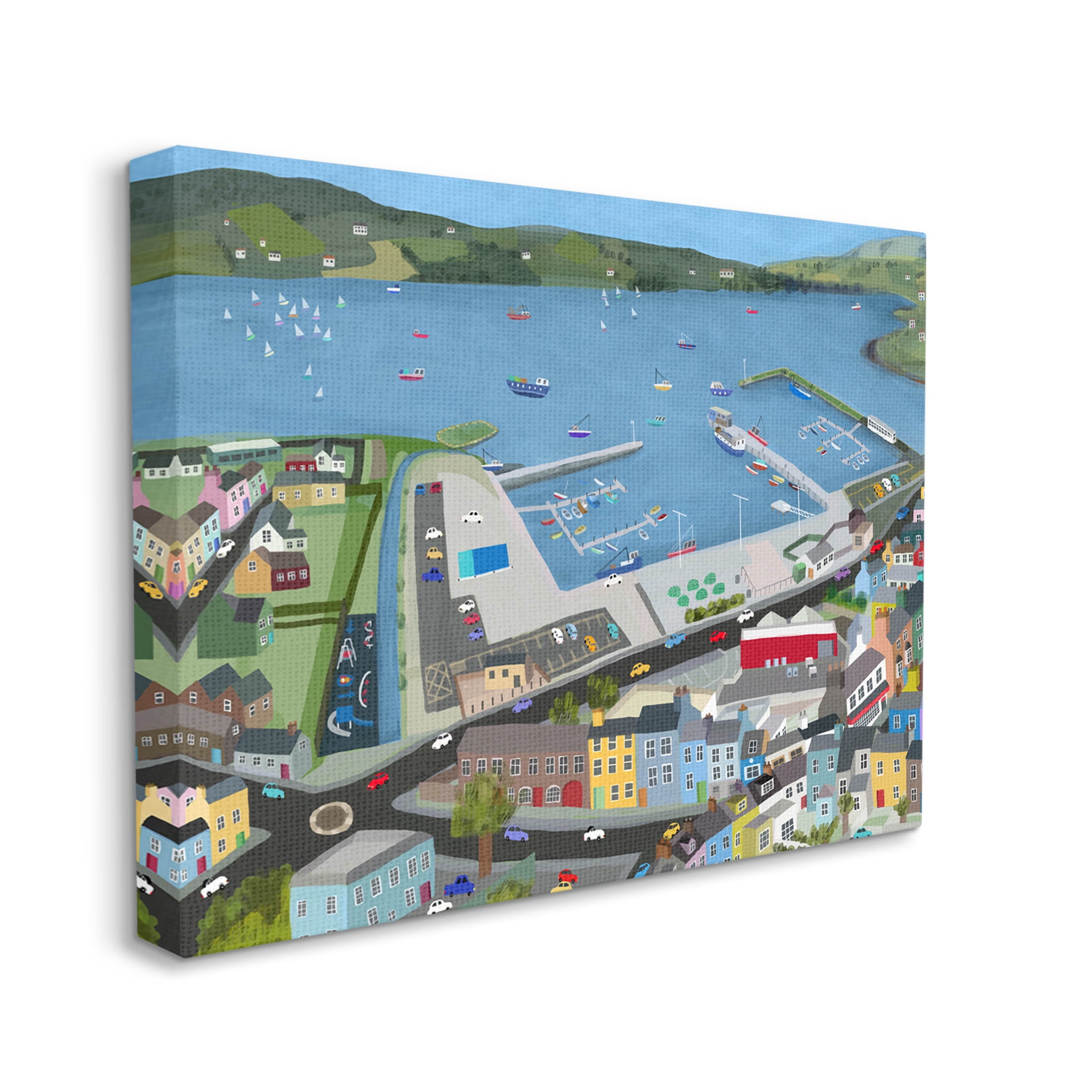 Stupell Industries Ocean Docks Suburb Streets Graphic Art Gallery Wrapped Canvas Print Wall Art, Design by Carla Daly