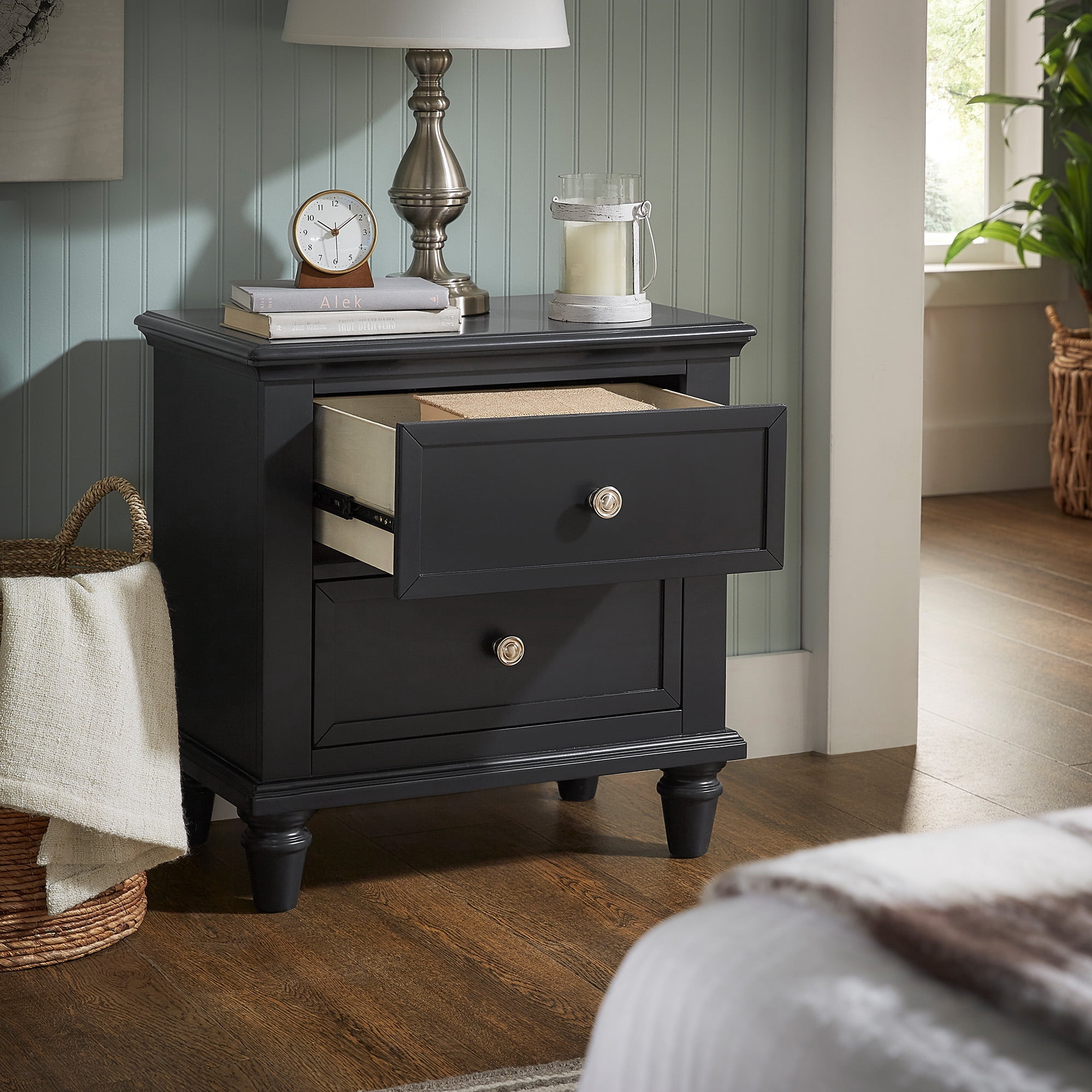 Chelsea Lane Elise 2-Drawer Nightstand End Table, Black