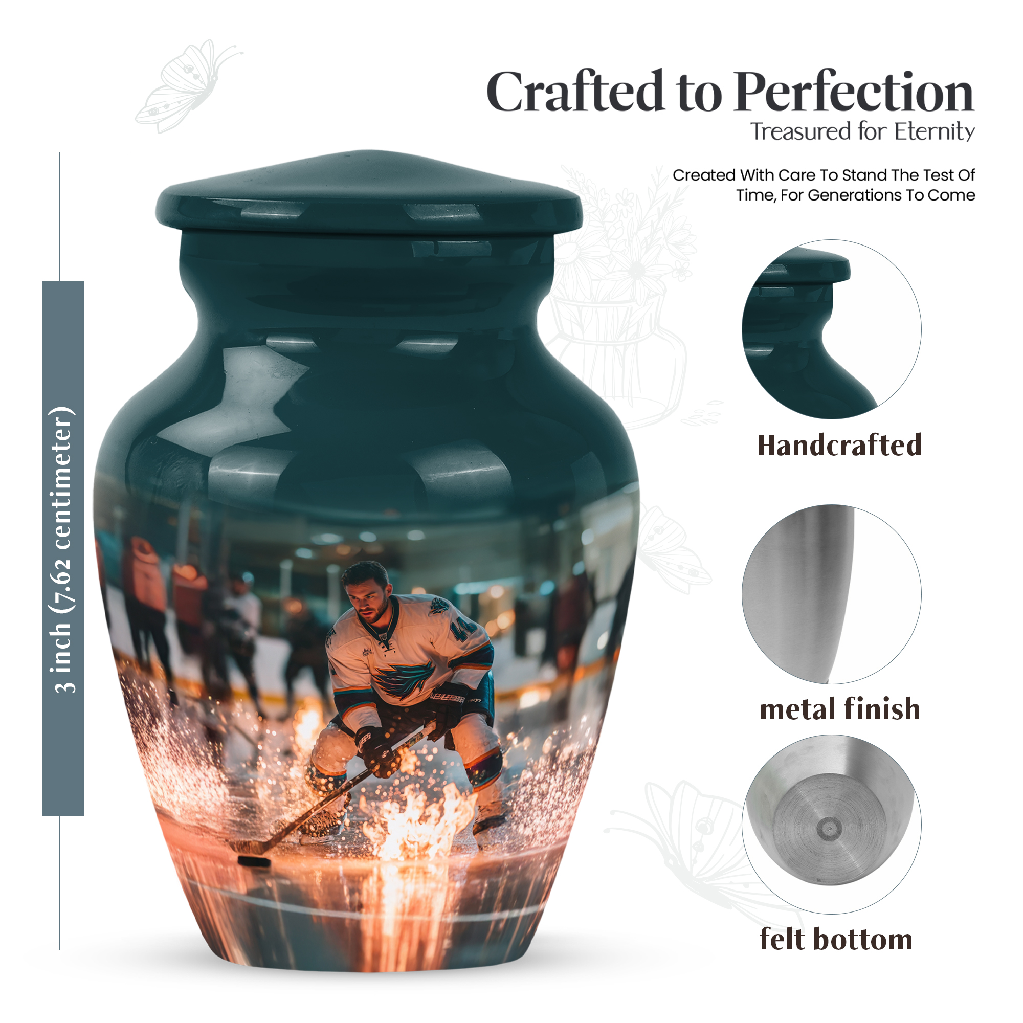 MUKTIVE Ice Hockey Small Urns for Human Ashes, Green Keepsake Urns for Human Ashes Adult Male & Female, Miniature Goalkeeper Urn for Adults, 3 Inch