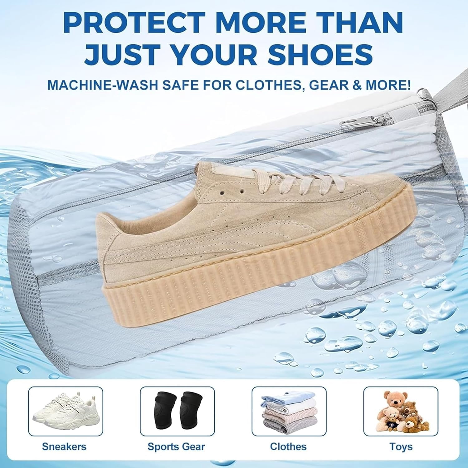 Shoe Washing Machine Bag 2 Pack, Laundry Shoe Bags with Insole Pocket, Reusable Shoe Cleaning Bags for Washer and Dryer, Protective 360° Deep Clean for Sneakers Tennis All Shoes Types (White)