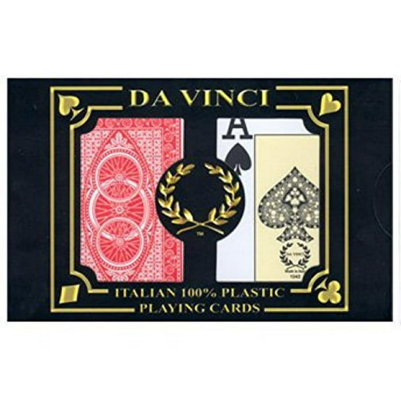 Da Vinci Ruote, Italian 100% Plastic Playing Cards, 2-Deck Poker Size Set, Jumbo Index with Hard Shell Case & 2 Cut Cards