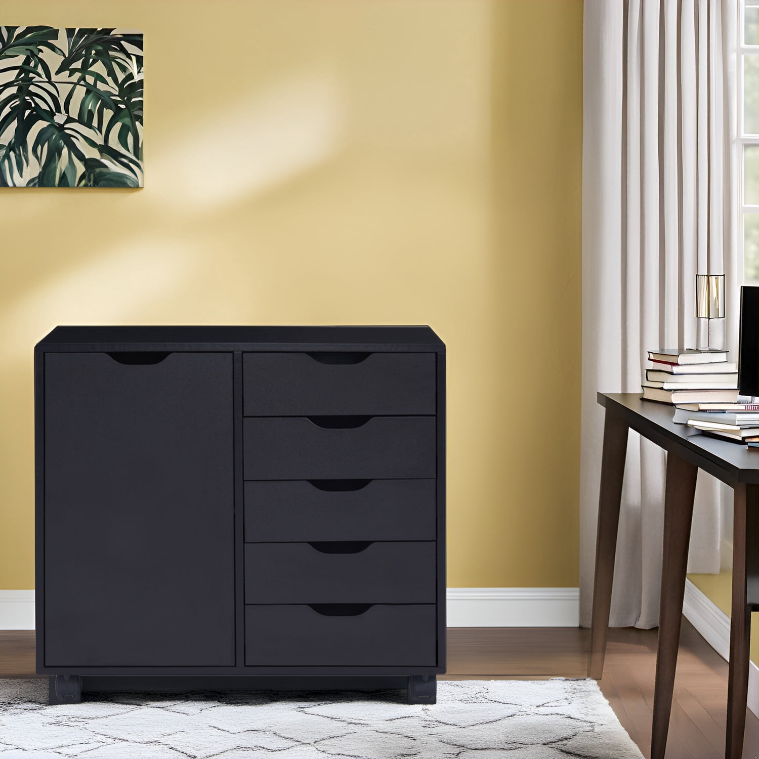 Naomi Home Amy 5-Drawer Office File Storage Cabinet with Shelves, Black, 1 Unit