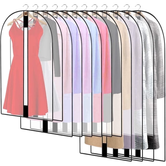 BEIPEGIN 12 Pack Breathable Clothes Covers with Zip, Hanging Garment Covers Bags Dress Bag Covers Moth-Proof Mens Suit Storage Bag Dust Cover for Wardrobe Storage and Travel