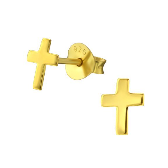 Cross 925 Sterling Silver Stud Earrings Gold Plated