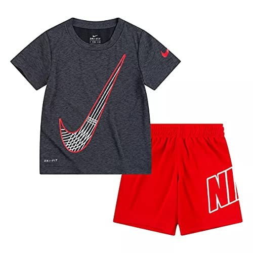Nike Boys Dri-FIT Short Sleeve Dropsets T-Shirt and Shorts 2 Piece Set Red86H365-U10/Grey, 7