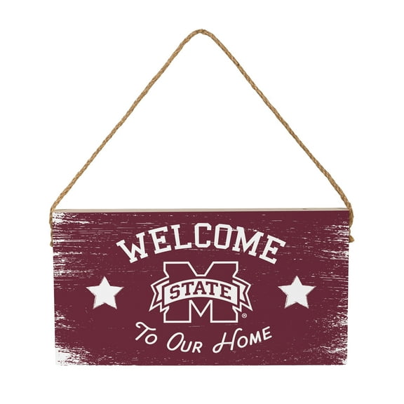 Mississippi State Bulldogs 6" x 11" Welcome Home Wood Wall Sign with Rope Hanger