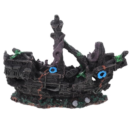 Uonlytech Black Resin Pirate Shipwreck Aquarium Ornament Fish Tank Decoration Fish Hiding Place