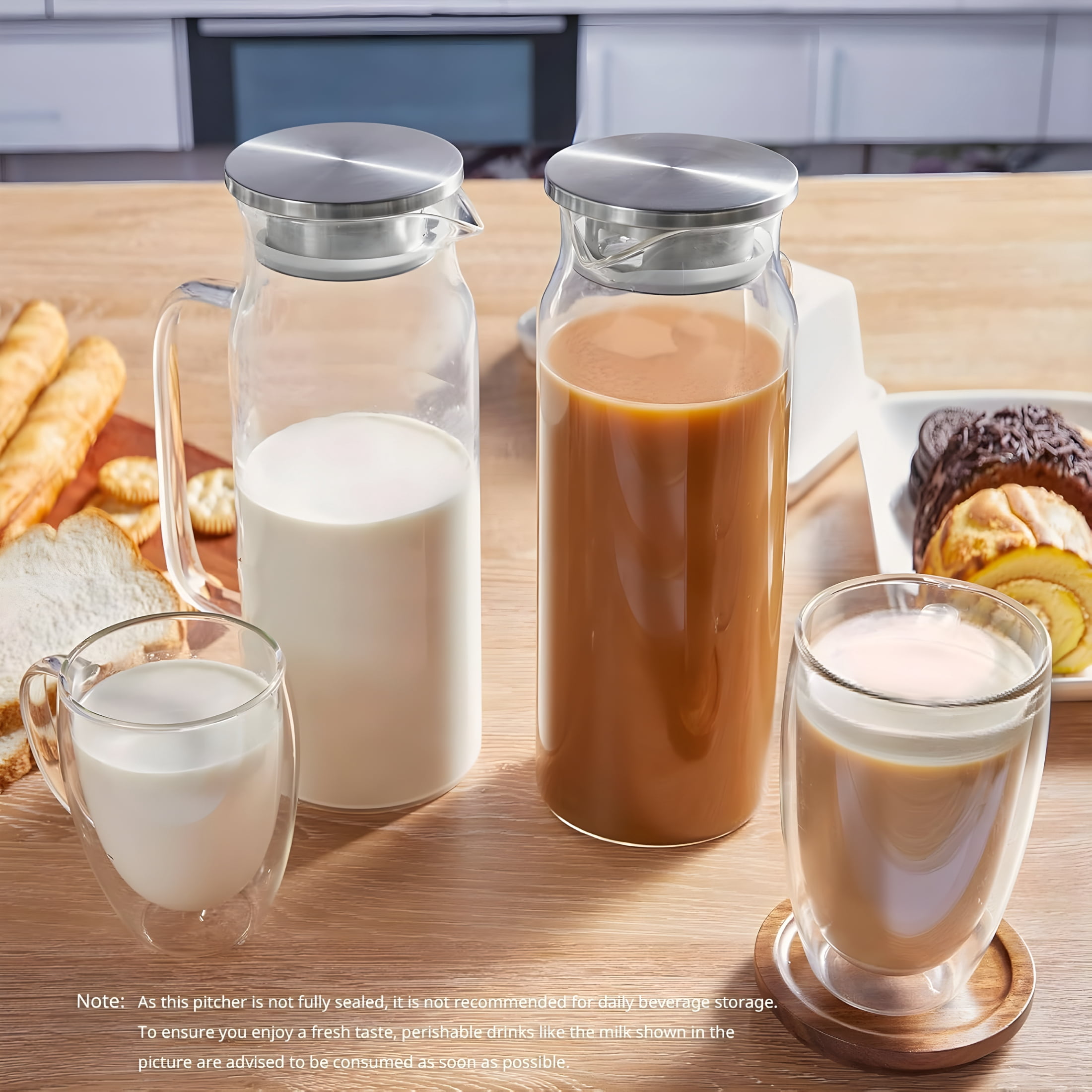 ACDANC 1.6 Liter 54 Oz Glass Pitcher with Lid and Handle,Glass Carafe Water Pitcher for Hot/Cold Water,Iced Tea,Drinks,Coffee,Juice and Homemade Beverage