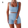 thumbnail image 4 of Sonducket 2 unids/set Jogging ejercicio mujer chaleco pantalones cortos poliéster transpirable Crop Tops pantalones de cintura alta Kit ropa Uniforme atlético Azul S, 4 of 6