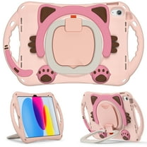 iPad 10.9 inch 10th Generation Case for Kids, TECH CIRCLE Heavy Duty Rugged Protection Kid-Friendly Handle Stand Shoulder Strap Cute Cat Case for Apple iPad 10th Generation 10.9 inch 2022,Pink