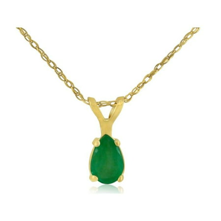 1/2ct Pear Shaped Emerald Pendant in 14k Yellow Gold