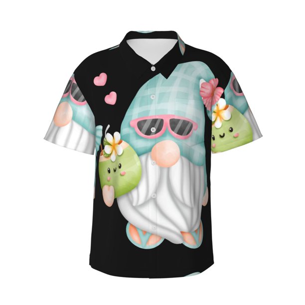 Balery Summer Gnome,Cute Gnome Camisas hawaianas de manga corta para hombre, camisas playeras de corte holgado, camisas de vacaciones con botones,3X-Large