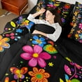 thumbnail image 4 of Castle Fairy Adults Female Men Groovy Flowers Bedding Comforter Set 7 Pieces,Cartoon Flying Butterflies Full Bedding Set Lightweight,Vintage Spring Garden Fitted Sheet Flat Sheet, 4 of 8