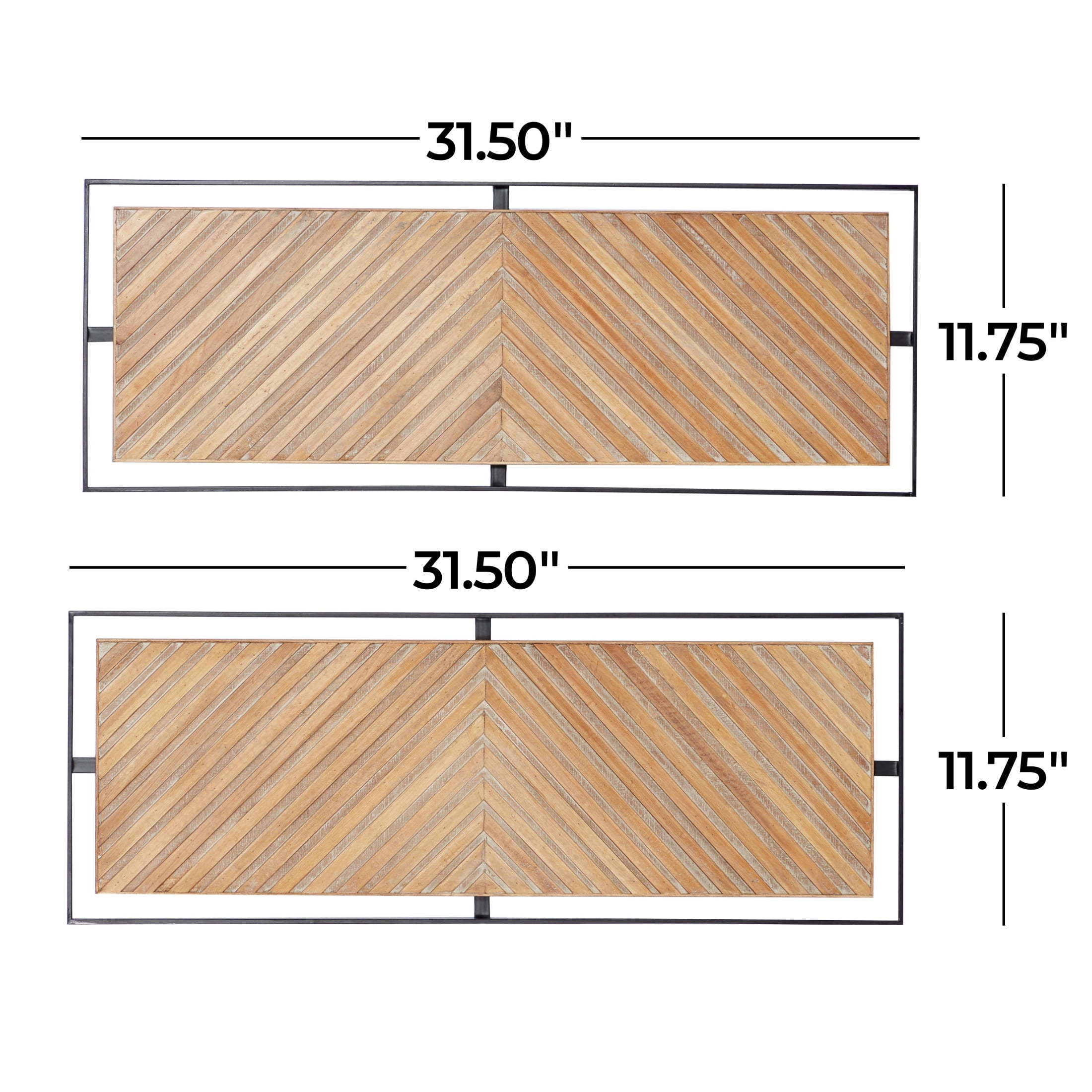 DecMode Iron Farmhouse Chevron Patterned Wall Décor Set of 2 32"W x 12"H, with Golden Brown Finish Surrounded by Metal Black Border