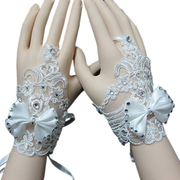firkant Ubevæbnet Bærecirkel lzndeal Wedding Gown Accessories Fingerless Gloves Inlaid Rhinestone and  Bowknot Bridal Lace Gloves - Walmart.com