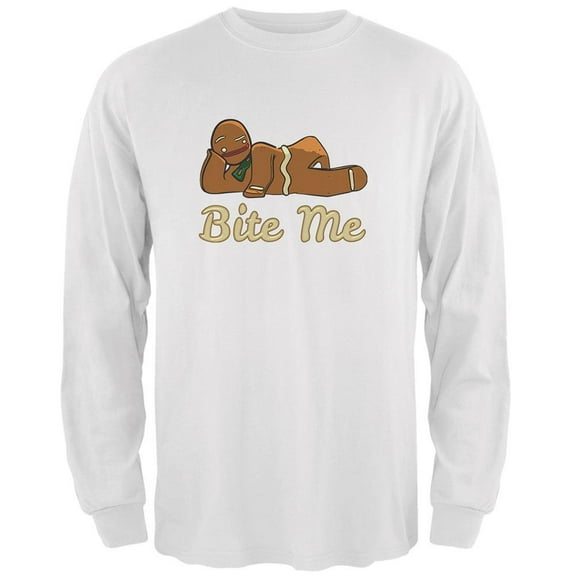 Gingerbread Man Bite Me White Adult Long Sleeve T-Shirt - X-Large