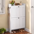 thumbnail image 5 of Asofer Shoe Cabinet with 2 Flip-Down Drawers & Open Storage – Freestanding Narrow Entryway for Hallway, Closet, Dorm, White, 5 of 10