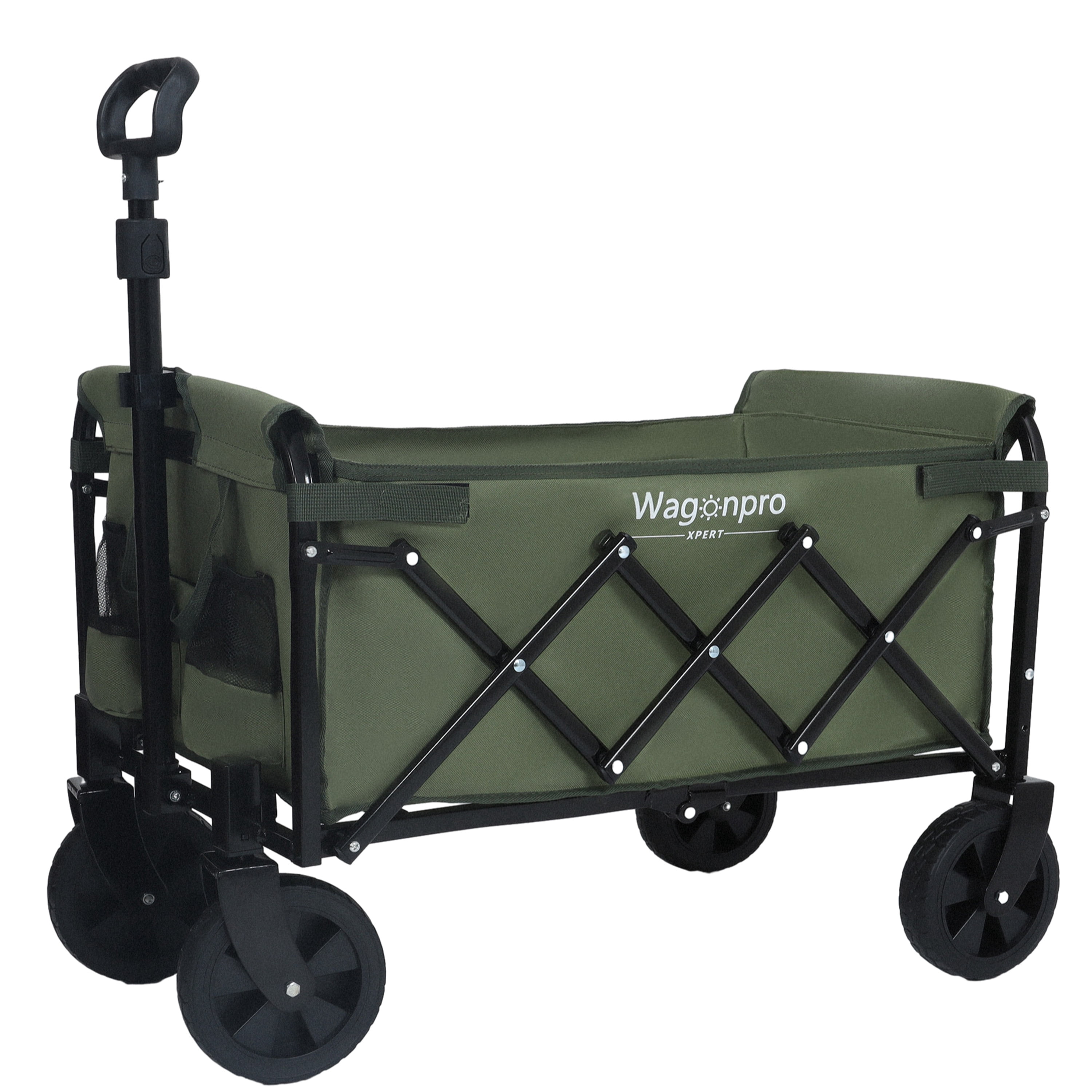 Expandable Dual Layer Collapsible Utility Wagon, 225 LBS All Terrain Grocery Cart with 360° Swivel Wheels for Camping Shopping Gardening Fishing, Army Green
