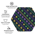 thumbnail image 3 of Lsque Mardi Gras Strings of Beads Pattern 4" Drink Coasters Set of 4, PVC Leather Absorbent Coasters, Table Coaster Set Decorative Coffee Cup Coasters Housewarming Gift -Hexagon, 3 of 6