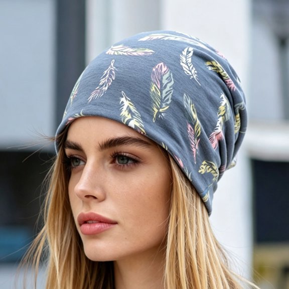 QSAWXQZ Women's Printed Head Wrap Turban Feather Print Soft Stretch Sleep Cap Outdoor Bandana Free Size
