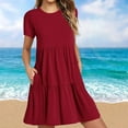 thumbnail image 2 of Penkiiy Women's Summer Casual Short Sleeve T Shirt Dress Tiered Mini Dresses With Pockets XL Wine, 2 of 6