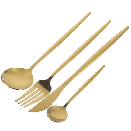 HOOWIFFY 1Set Golden Stainless Steel Cutlery Set with Fork Spoon Cutter Sturdy Home Kitchen Utensils