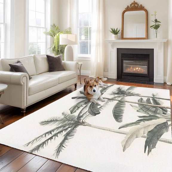 6'x9' Area Rugs, Tropical Palm Tree Indoor Outdoor Area Rug for Living Room Bedroom, Summer Beach Botanical Washable Bathroom Rugs Kitchen Floor Carpet Mats Home Decor Aesthetic