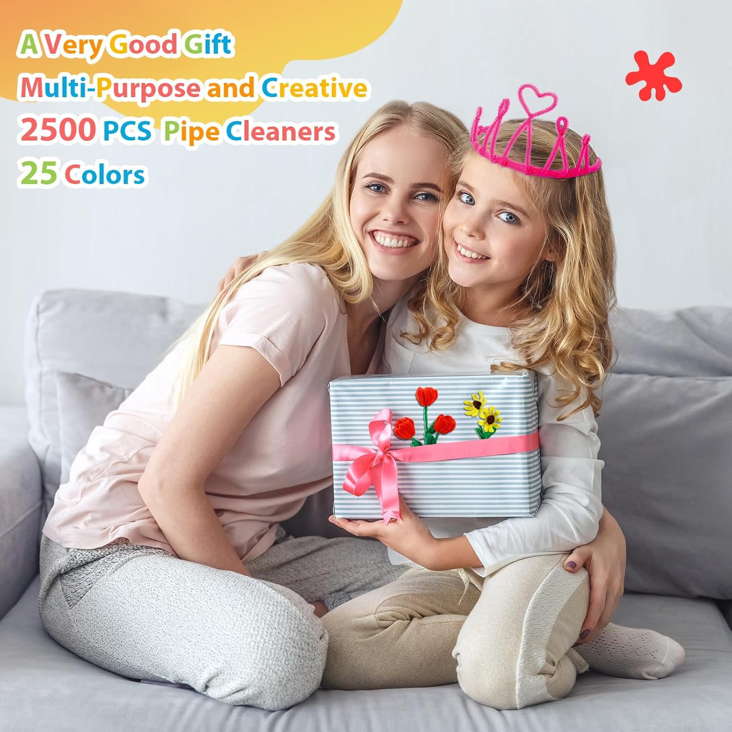 2500 Pieces 25 Colors Pipe Cleaners Craft Supplies Assorted Glitter Chenille Stem Sparkle Pipe Cleaners Bulk for Kids Creative DIY Project, Art Crafts Decoration, 6 mm x 12 inch