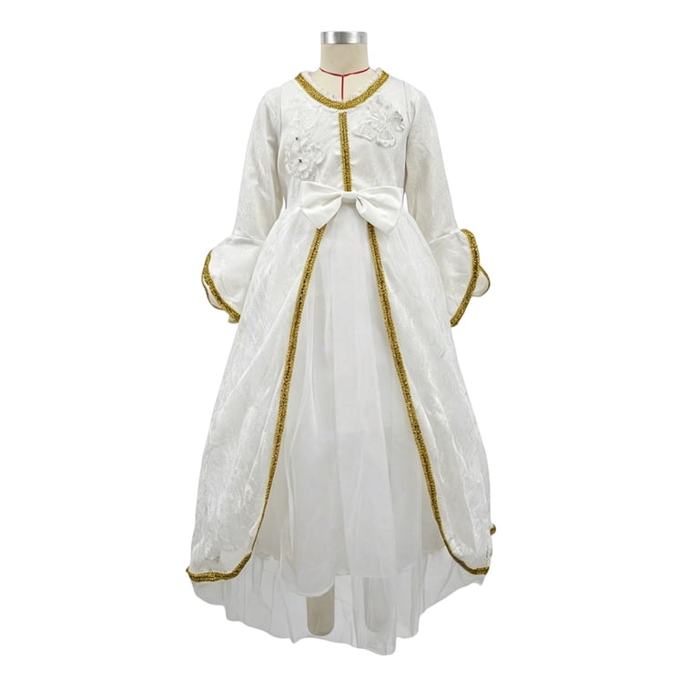 Playtopia Big Girls Gold Lace Angel Gown Flare Sleeve Cotton Blend White Halloween Greek Goddess Party Dress 1PC S-xxl Plus Size Friendly, Girl's