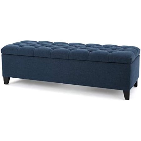 Christopher Knight Home Ottilie Fabric Storage Ottoman, Dark Blue, 17.75"D x 51.5"W x 15.75"H