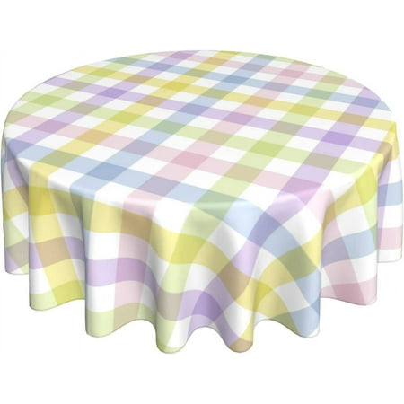 

Easter Plaid Round Tablecloth 60 Inch Spring Coloring Checkered Table Cloth Wrinkle Stain Waterproof Holiday Table Covers Rustic Rainbow Small Fabric Farmhouse Tablecloths for Party Picnic