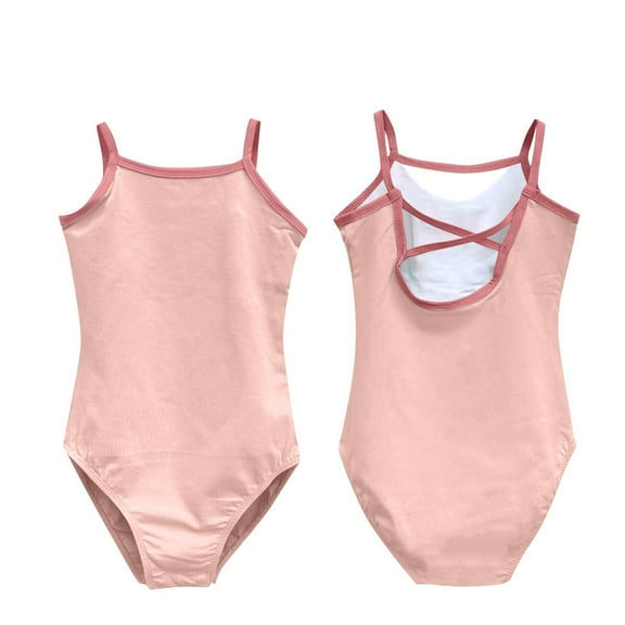 CYRBOKO Girl's Ballet Leotards, Performance Summer Cotton Spaghetti Strap Gymnastics Clothes Pink Size 7-8 T