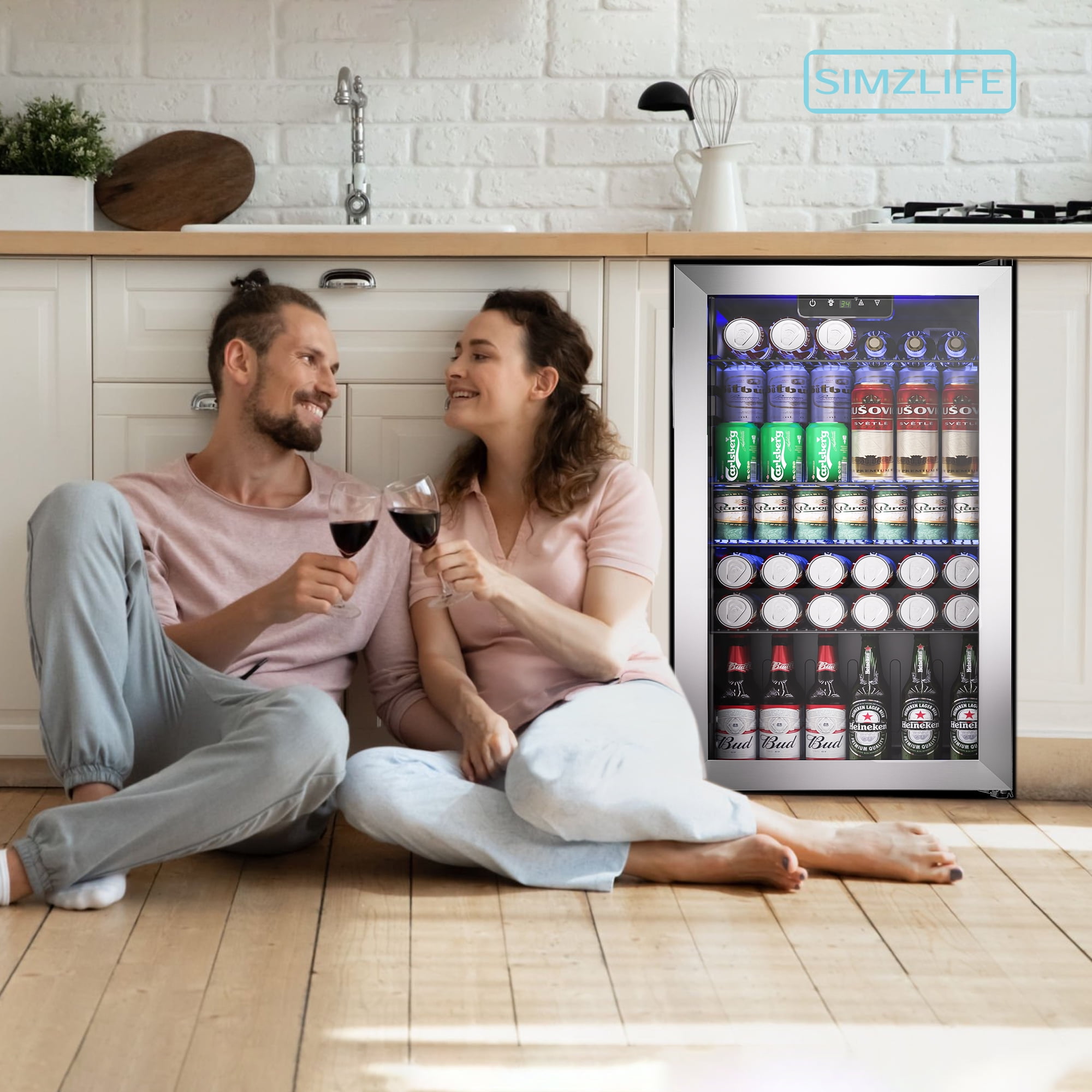 Simzlife 126 Can Beverage Refrigerator and Cooler with Glass