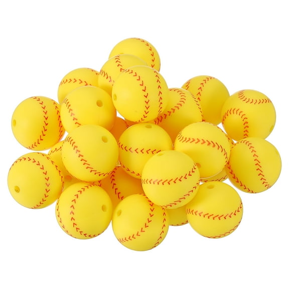 25PCS Yellow Baseball Beads, 19mm Silicone Beads Sports Beads Bulk Ball Silicone Focal Beads for Pens Bracelets Making Keychain DIY Crafts Gift