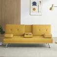 thumbnail image 3 of Aukfa Leather Futon Convertible Sofa Bed for Home Office, 2 Cup Holders Twin Size, Yellow, 3 of 11