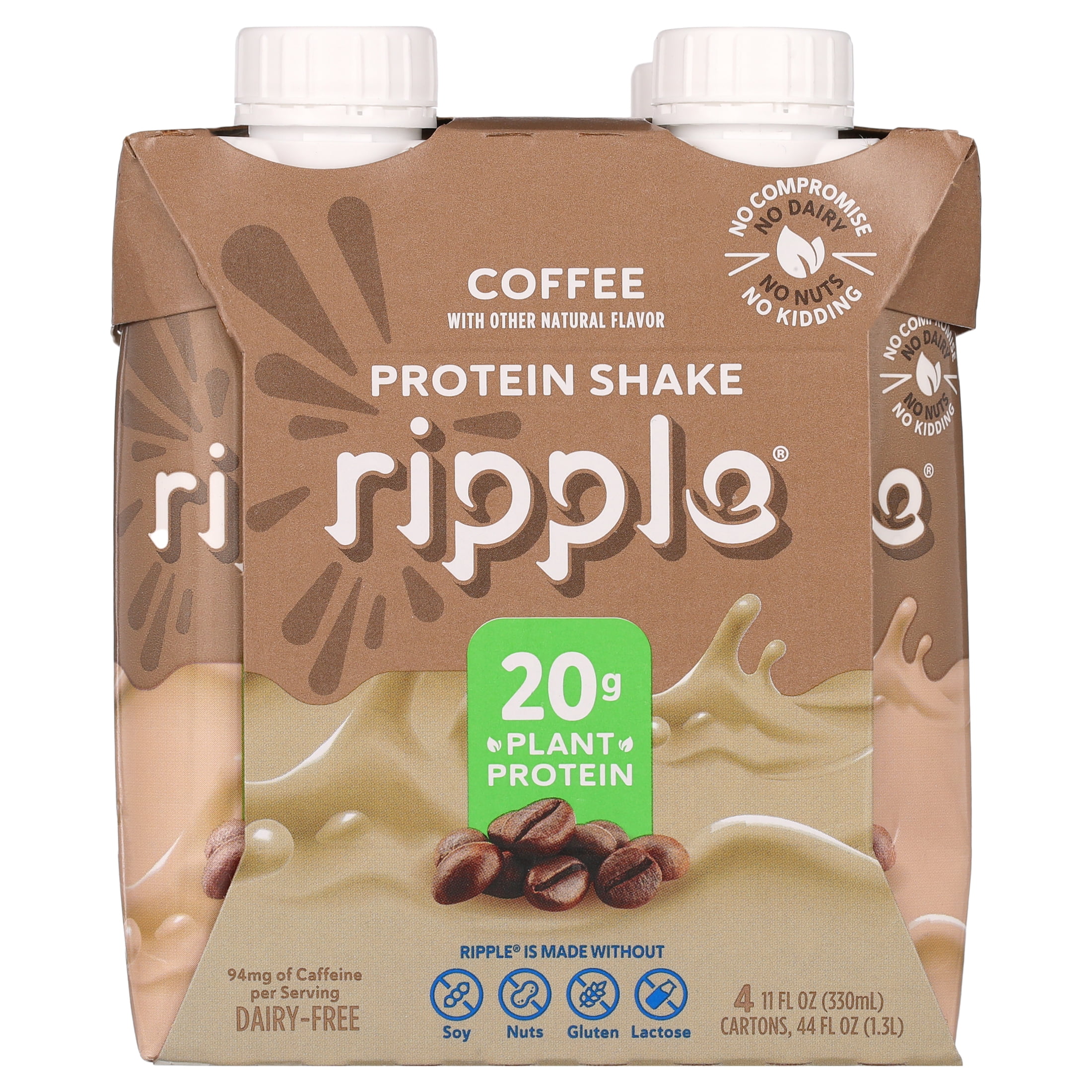 Ripple Coffee Flavored Vegan Protein Shake, Shelf Stable 11 fl oz Pack