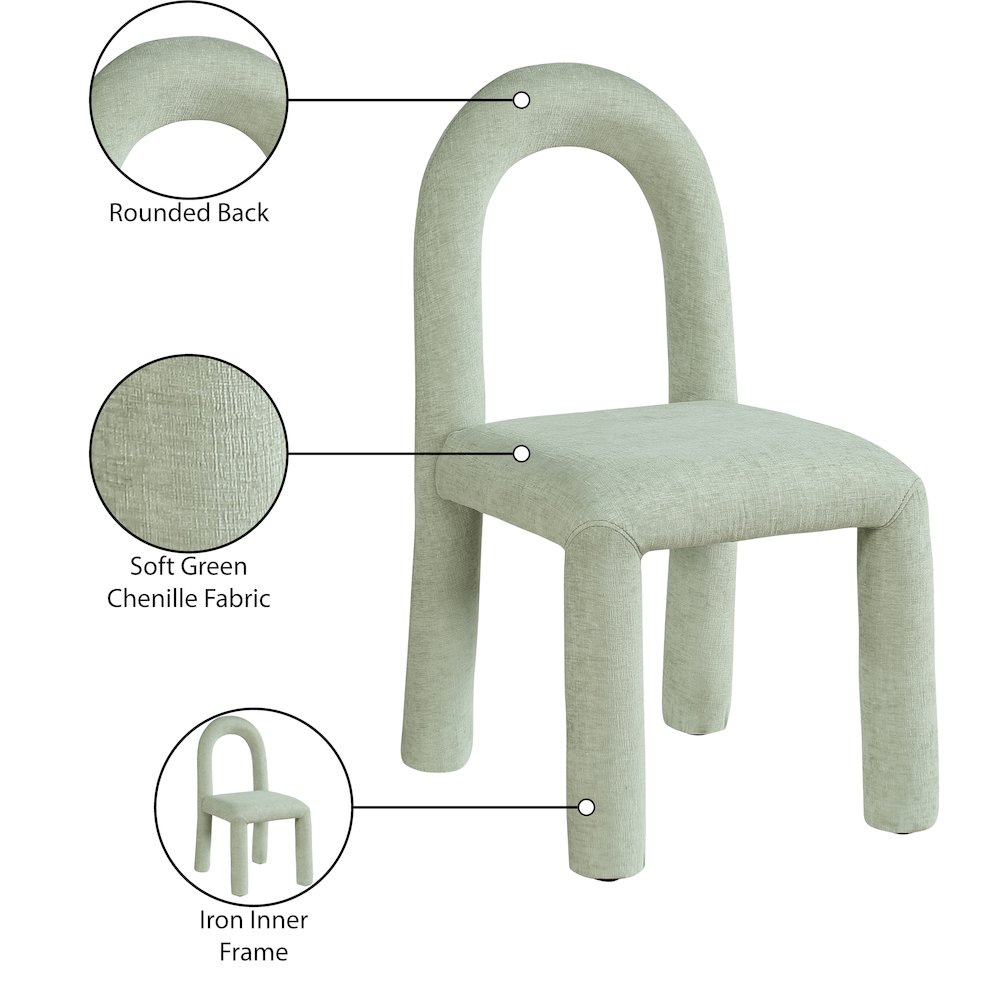 Meridian Furniture Amari Mint Chenille Fabric Dining Chair, Set of 2
