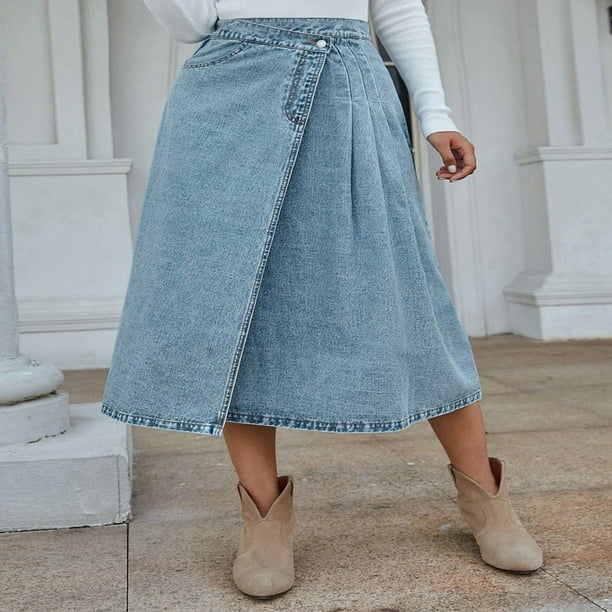 High waisted pleated skirt jean hotsell