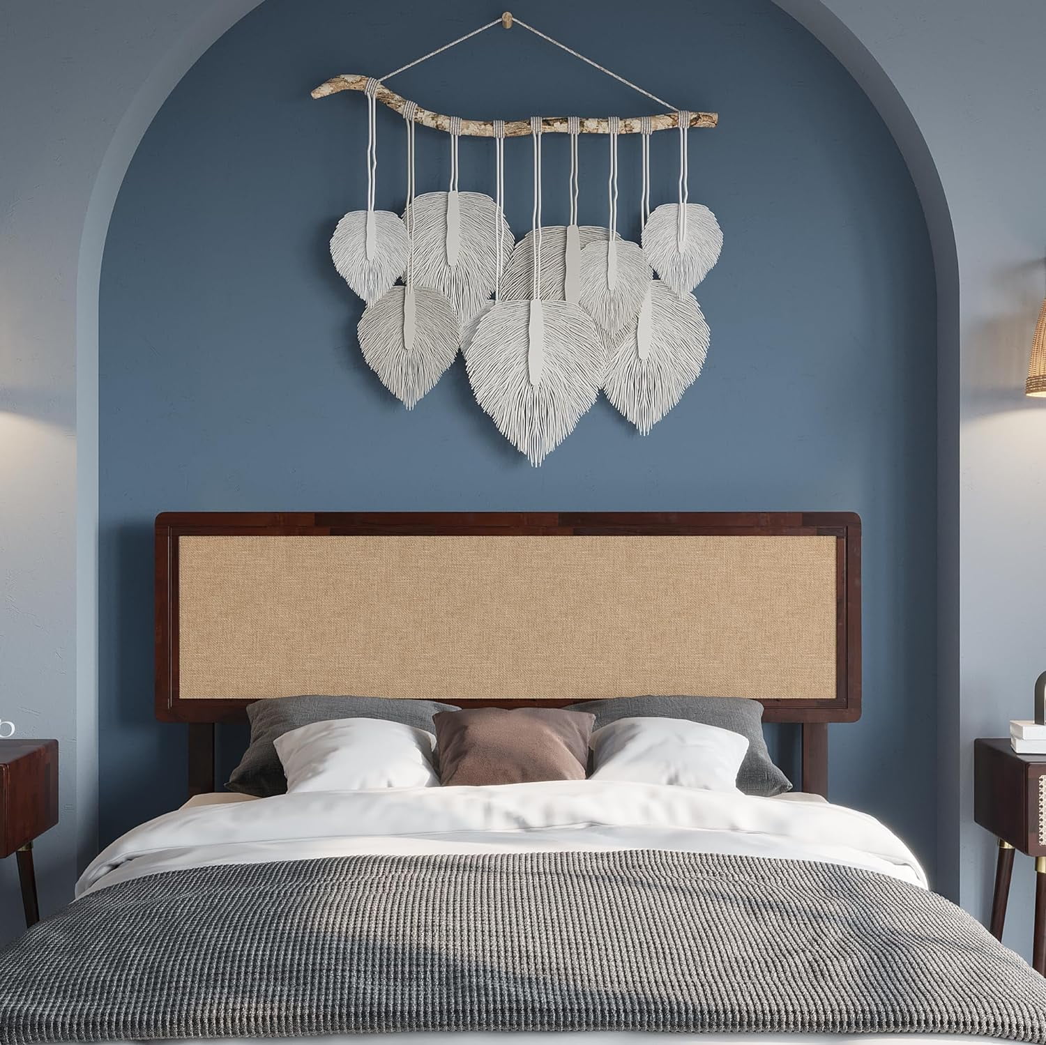 Grace Queen Size Headboard, Bohemian, Solid Wood, Walnut