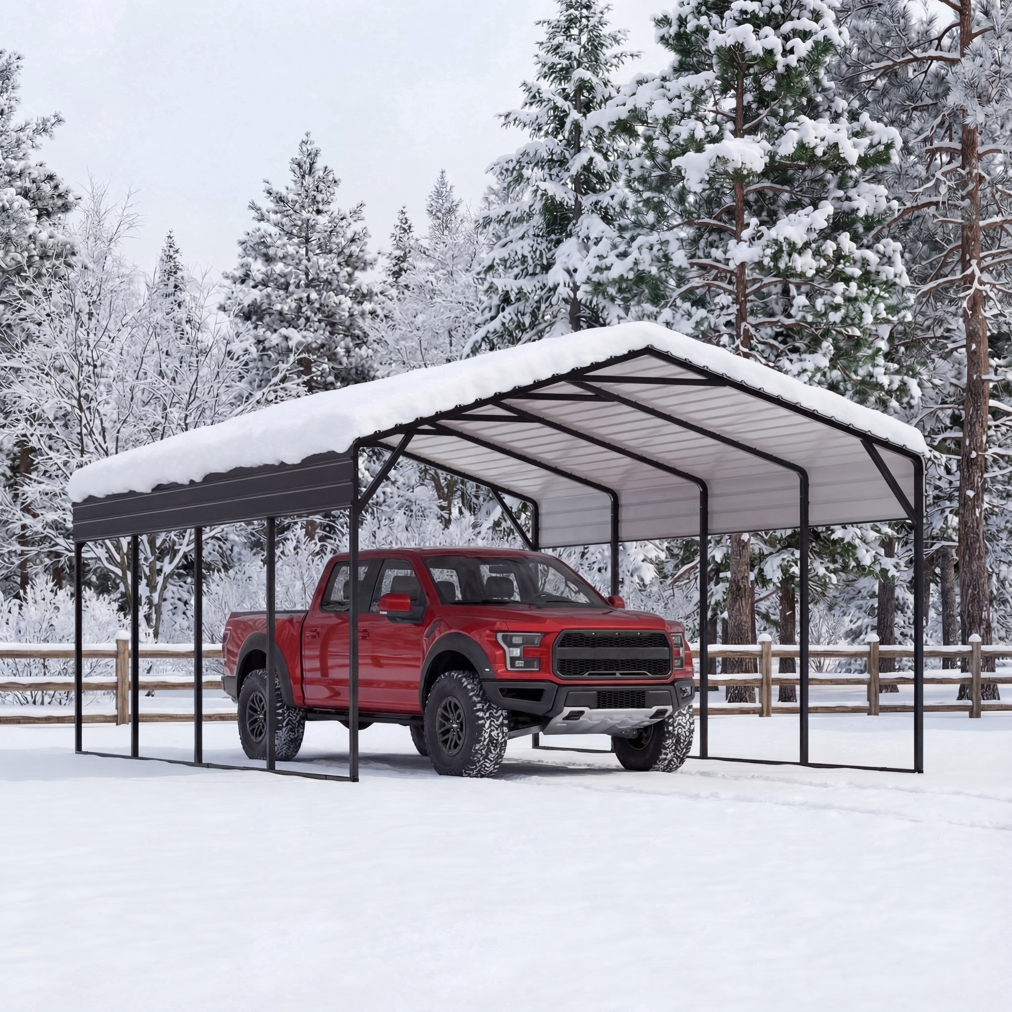 LAUSAINT HOME 12' x 20' Outdoor Metal Carport, Heavy Duty Waterproof Carport with Steel Panels for Car, Boat, Truck