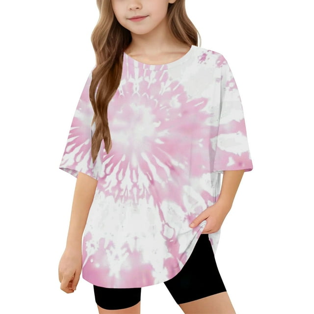 DecSea T-Shirt à Manches Courtes pour Filles, Été, Col Rond Imprimé, Décontracté, Basique, 5-14 Ans