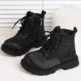 thumbnail image 3 of WAVSUF Girls Combat Boots Soft Sole Faux Leather Wide Width Fall Winter Chunky Boots Black 3 Little Kid, 3 of 6