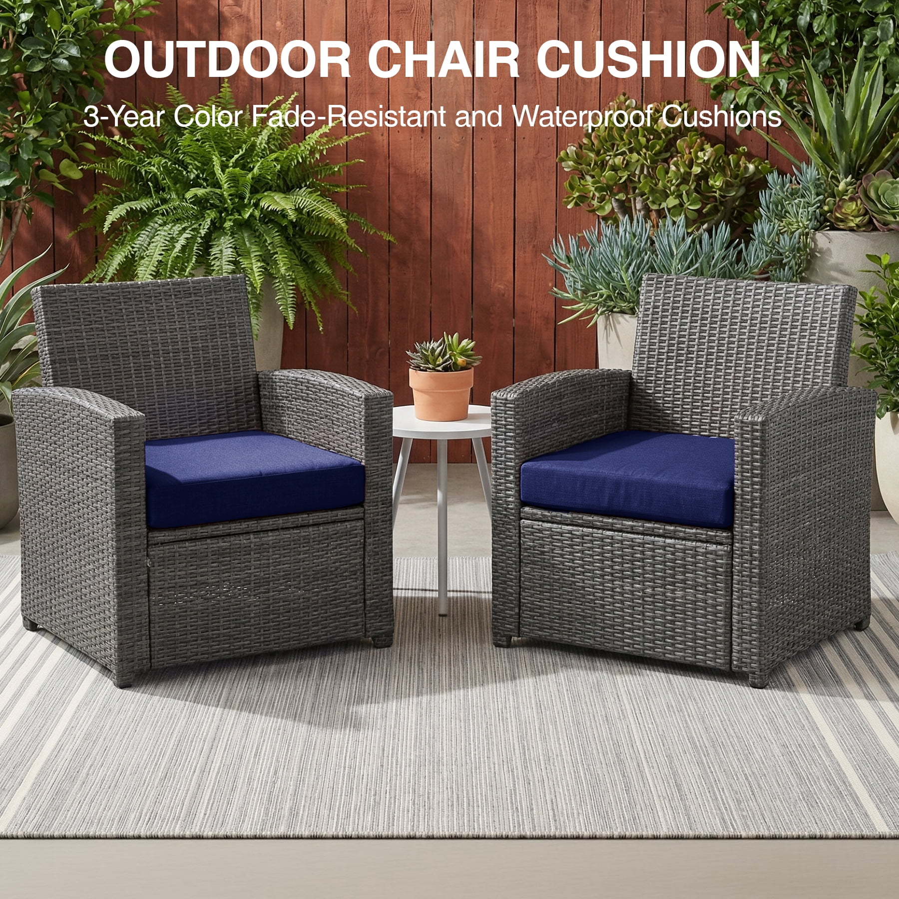 Favoyard Outdoor Cushion Set of 2, Rainproof & 3-Year Fade Resistant Patio Furniture Cushions with Removable Cover and Adjustable Ties for Garden